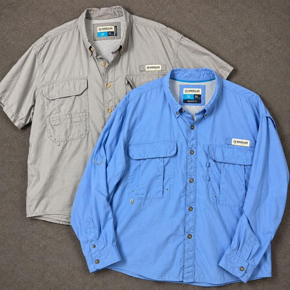 Magellan Outdoors Fishing Shirts Mens 2XL Blue Grey Vented Fishing Relaxed